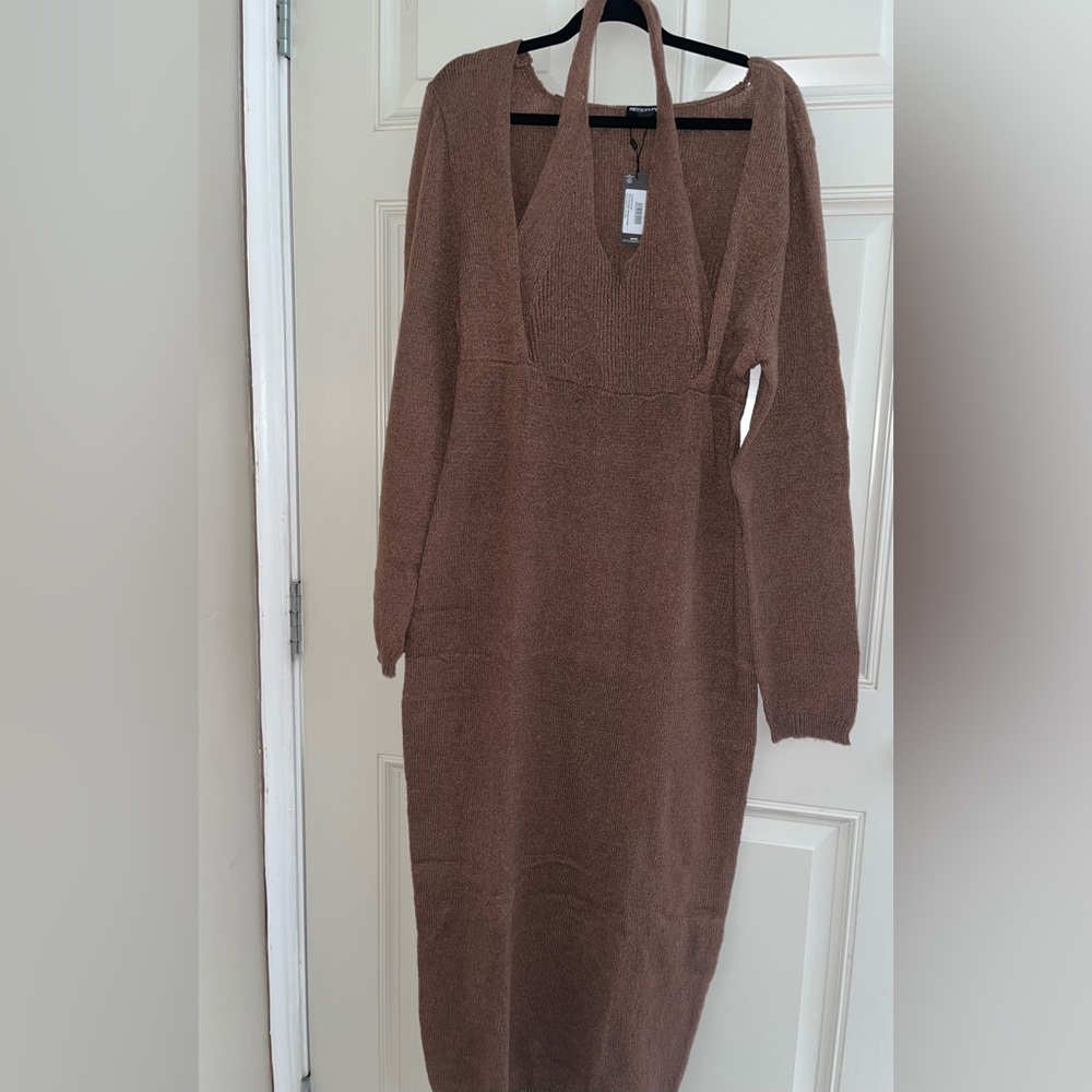 PrettyLittleThing Brown Long Sleeve Dress